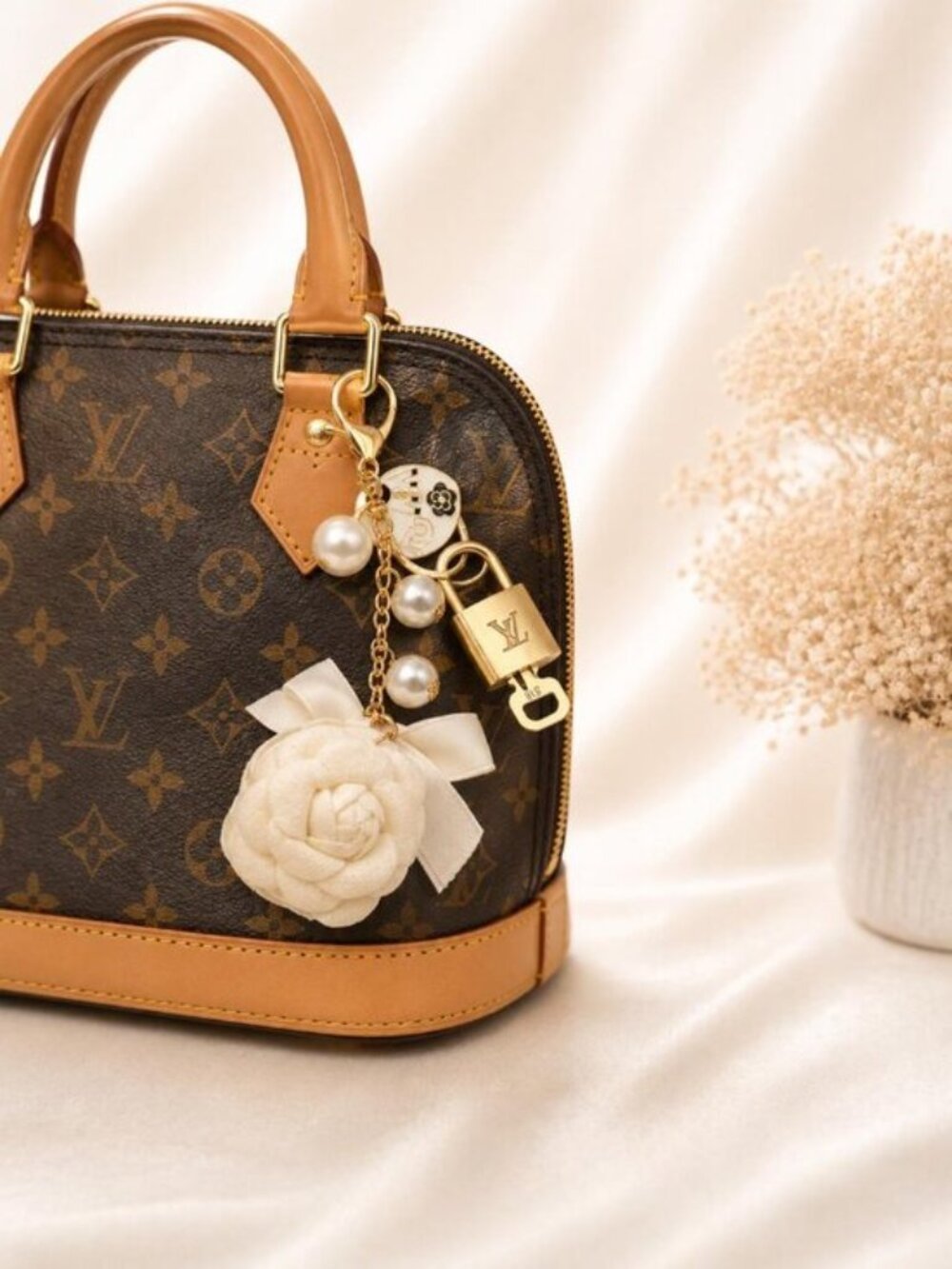 LV Gold Padlock 🔑 Authentic Louis Vuitton Charm + Unbranded Flower Keychain